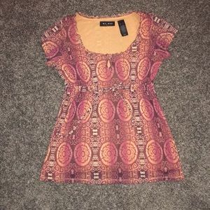 Flowy patterned tie front shirt